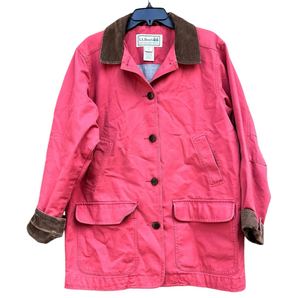Vintage L.L. Bean Chore Barn Canvas Coat Utility Jacket Red Pink Large Corduroy